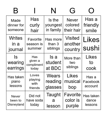 Find someone who... Bingo Card