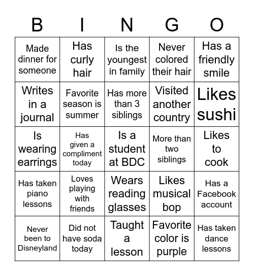 Find someone who... Bingo Card