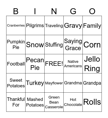 THANKSGIVING Bingo Card