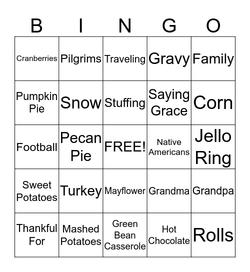 THANKSGIVING Bingo Card