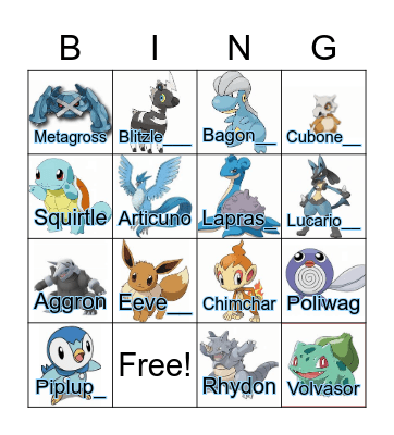 Pokemon Bingo Card