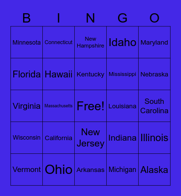 The 50 States Bingo Card