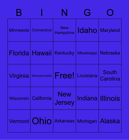 The 50 States Bingo Card