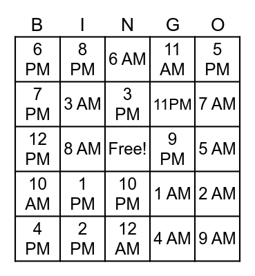 TIME  BINGO Card