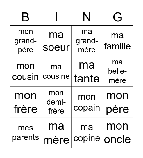 La famille Bingo Card