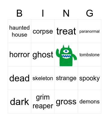Halloween Bingo for Grade 2 Bingo Card