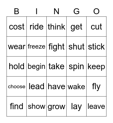 Irregular Verbs 1st Form Bingo Card