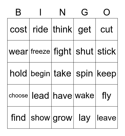 Irregular Verbs 1st Form Bingo Card