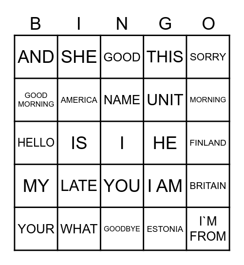 UNIT 1 (1) Bingo Card