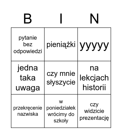 grzesiu Bingo Card