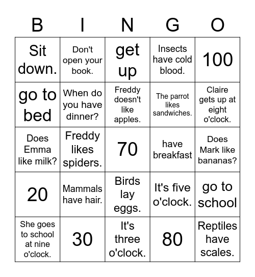 J2 U1,2. Bingo Card
