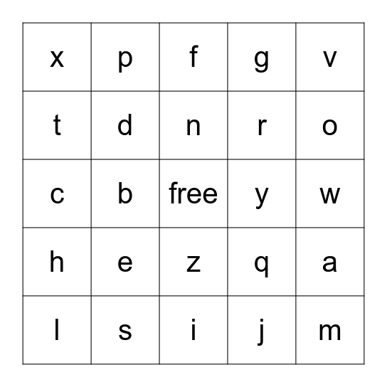 Lowercase Letters Bingo Card