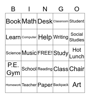 School Signs Bingo Card