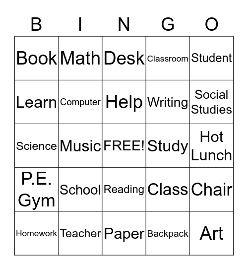 School Signs Bingo Card