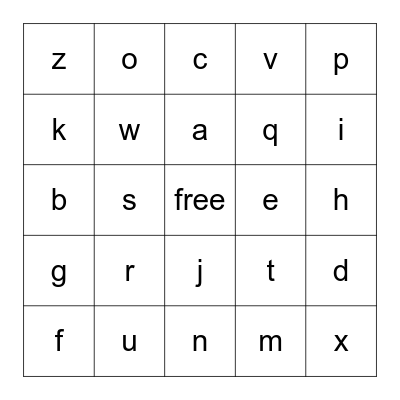 Lowercase Letters Bingo Card