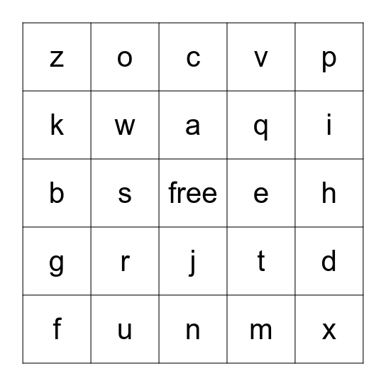 Lowercase Letters Bingo Card