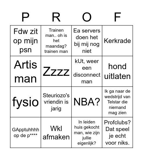Profclubs Bingo Card