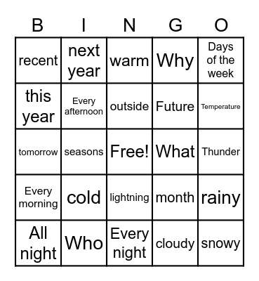 Weather & Time Bingo! Bingo Card