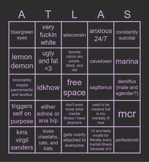 spacekcals bingo Card