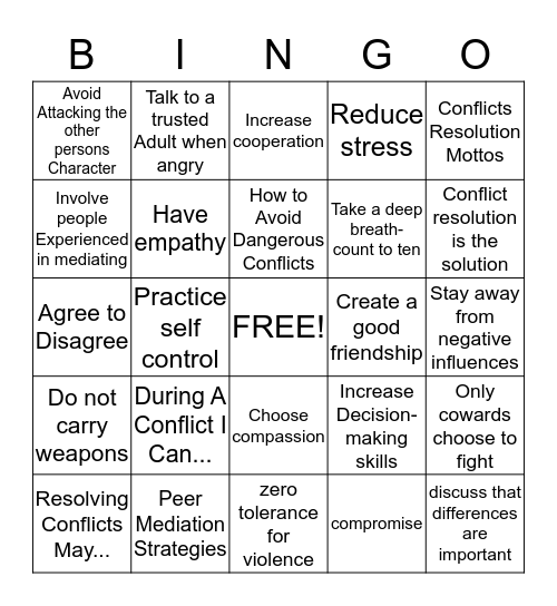 conflict resolution Bingo Card