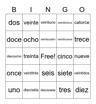 Los números 1-30 Bingo Card