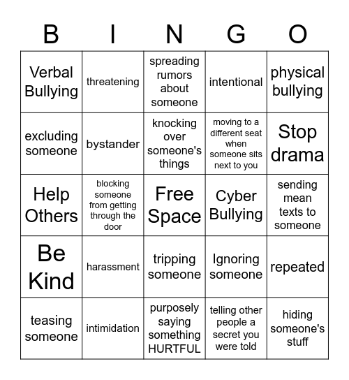 Anti-Bullying Bingo! Bingo Card