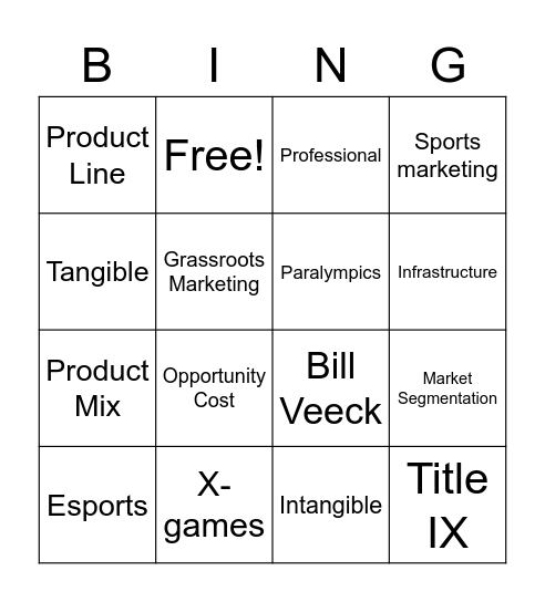 Sports/Entertainment Ch 3-4 Bingo Card