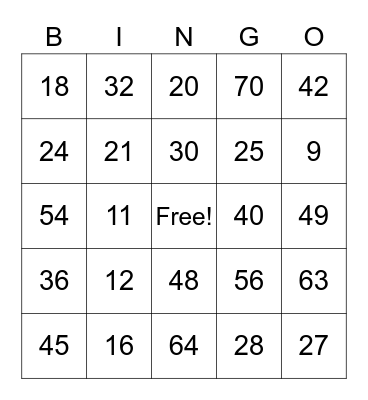 multiplication fact bingo Card
