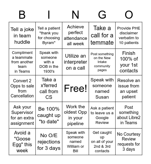 Customer Service Appreciation Week (MCARE) Bingo Card