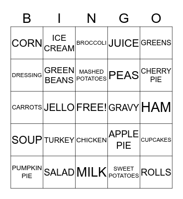 Thanksgiving Bingo Card