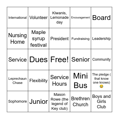 KEY CLUB BINGO!!!!!! Bingo Card