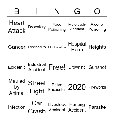 Greg Survival Bingo Card