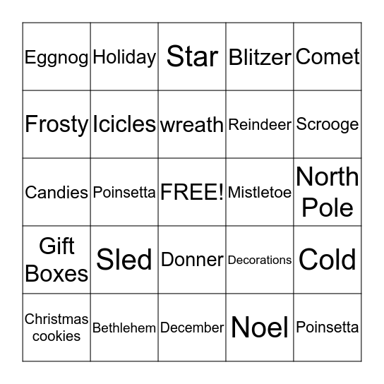 Christmas Bingo      Bingo Card