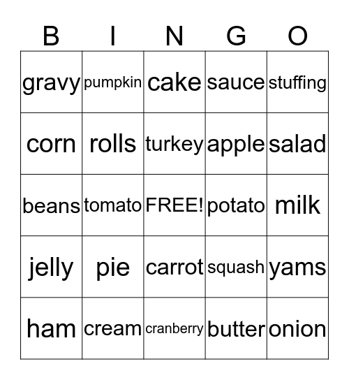 Thanksgiving Bingo Card