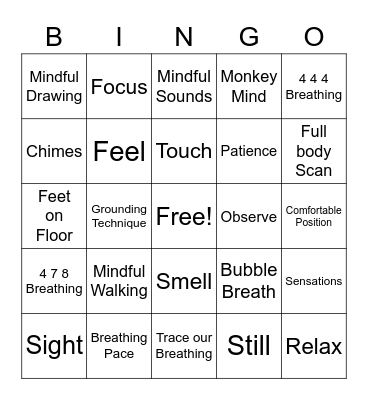 Mindfulness Bingo Card