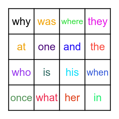 Grade 1 Sight Words Bingo Card