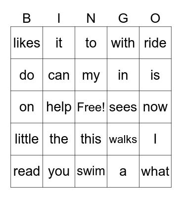 Vocabulary PP-1 Bingo Card