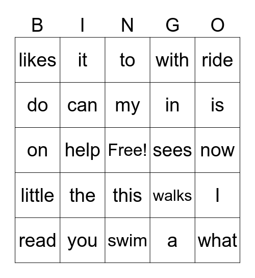 Vocabulary PP-1 Bingo Card
