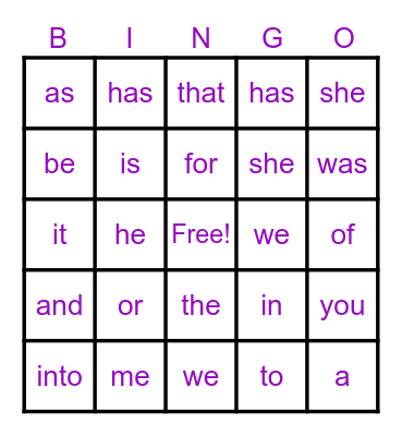 MJS SIGHT WORDS Bingo Card