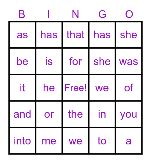MJS SIGHT WORDS Bingo Card