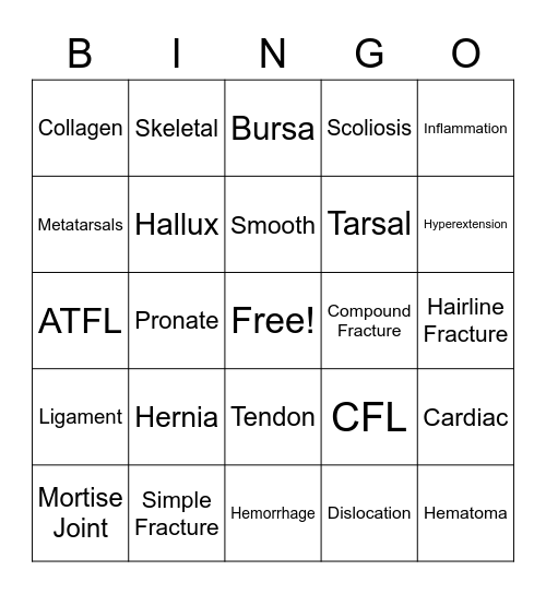 Ankle Anatomy #1 Bingo Card