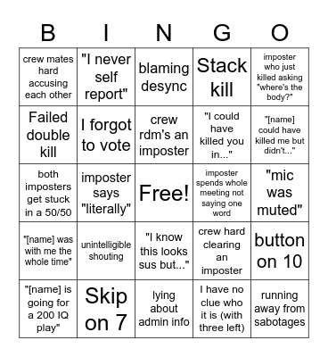 Among Us Bingo Card