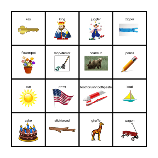 Vocabulary MOY Bingo Card