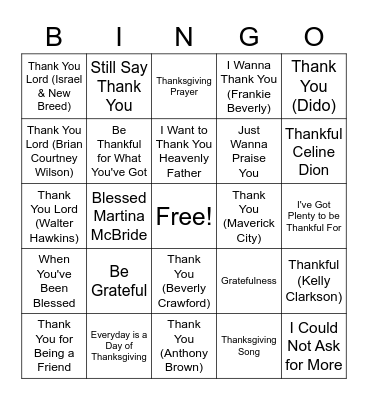 Thanksgiving Bingo Card