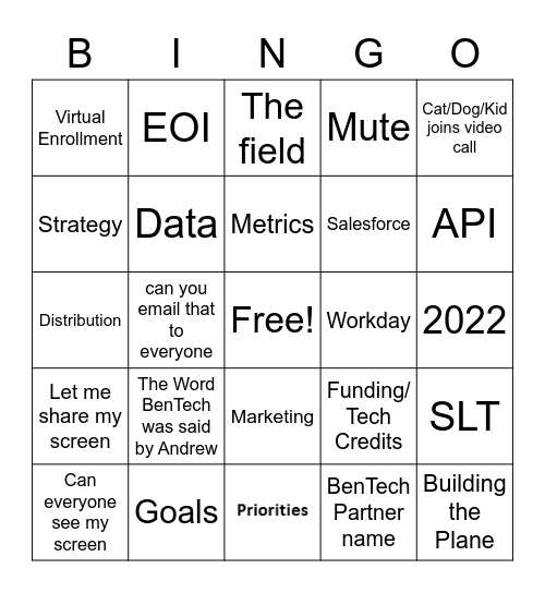 BenTech Team Bingo Card