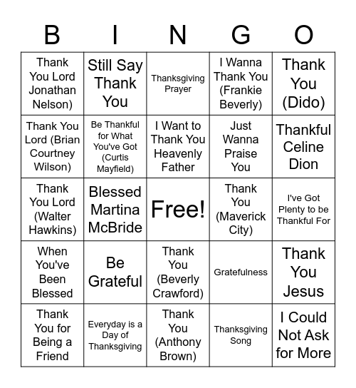 Thanksgiving Bingo Card