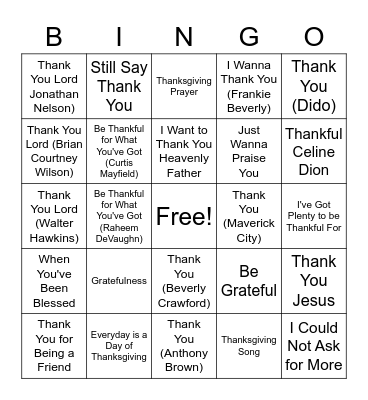 Thanksgiving Bingo Card