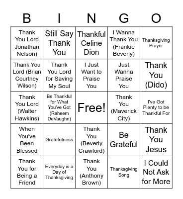 Thanksgiving Bingo Card