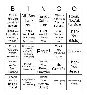 Thanksgiving Bingo Card