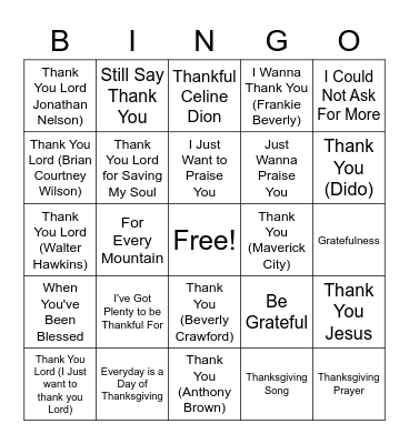 Thanksgiving Bingo Card